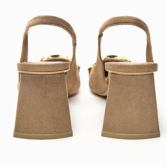 ZARA | BLOCK-HEEL SLINGBACK SHOES BROWN SIZE 9 - Picture 5 of 13